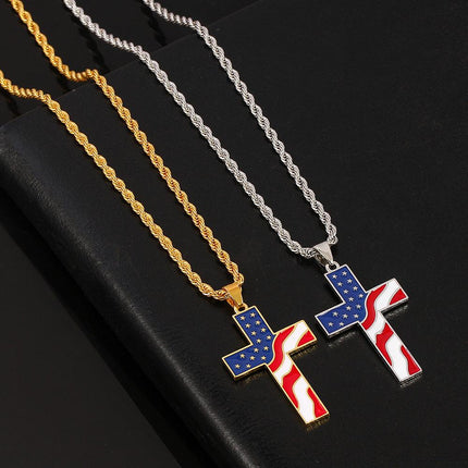 Vintage American Flag Necklace | Patriotic Jewelry | Cross Pendant | Casual Style | Unisex Fashion Accessory