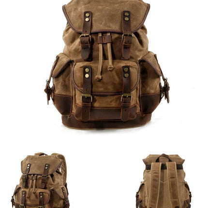 Vintage Men's Canvas Leather Backpack | Multi-Pocket | Outdoor | Casual | Durable Canvas | Leather Accents | Adjustable Straps | Versatile | Travel & Daily Use | Stylish Design | Secure Zipper Closure | Comfortable Carry