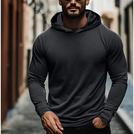 Men's Hooded Long Sleeve T-Shirt | Casual Solid Color | Relaxed Fit | Soft Cotton Blend | Pullover Style | Versatile Layering | Everyday Wear | Comfortable Hip-Length | Breathable Fabric