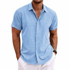 Men's Short Sleeve Shirt | Cotton Linen Blend | Solid Color | Lapel Collar | Breathable Summer Apparel | Casual Wear | Versatile Wardrobe Essential