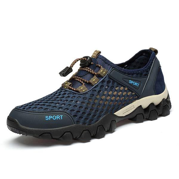 Men's Outdoor Hiking Shoes | Rugged All-Terrain Sneakers | Waterproof | Custom Fit | Massaging Insole | Leather & Mesh Panels | Bungee Cord Closure | Non-Slip Sole | Comfortable Lightweight Design