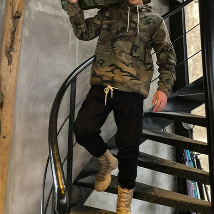 Men's Camo Pullover Hoodie | Multi-Pocket Outdoor Sweatshirt | Cotton Blend | Attached Hood | Machine Washable | Sizes S-XXXL | Rugged Style | Long Sleeve