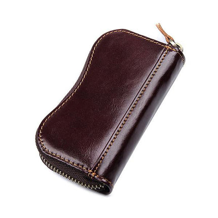 Vintage Leather Key Case | Premium Soft Leather | Slim & Lightweight Design | Durable Metal Key Buckle for Easy Access | Solid Wear-Resistant Zipper | Small Button Coin Wallet | Holds 6 Keys