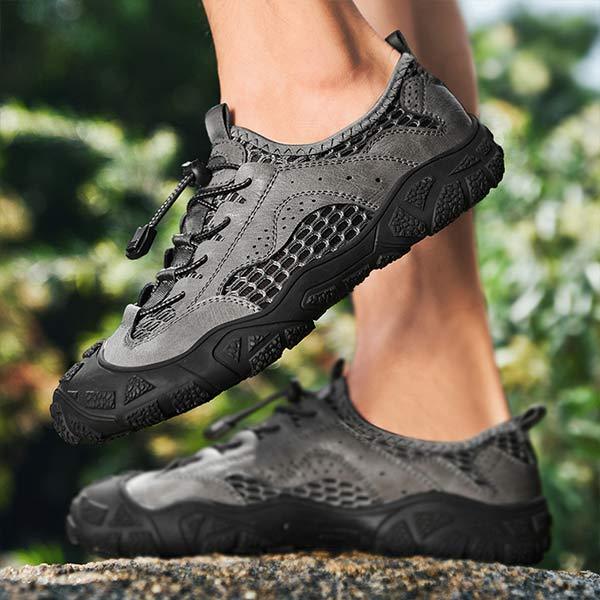 Men's Outdoor Shoes | Mesh Leather Upper | Adjustable Fit | Non-Slip Sole | Quick Entry | Comfortable Massaging Insole | Versatile All-Terrain Sneaker