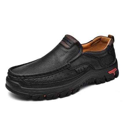 Men's Slip-On Shoes | Retro Style | Plus Size | Cowhide Leather Upper | Wear-Resistant | Rubber Sole | Low Heel | Plain Pattern | Round Toe | Suitable for All Seasons