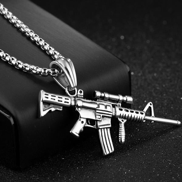 Gun Pendant Necklace | Submachine Gun Design | Statement Jewelry | Men's & Women's Necklace | Bold Fashion Accessory | Casual Jewelry | Unique Gift