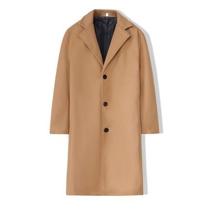 Men's Slim-Fit Long Trench Coat | British Style Outerwear | Classic Lapel Collar | All-Season Jacket | Black Grey Beige | Tailored Formal Look | Elegant Men's Coat | High-Quality Material