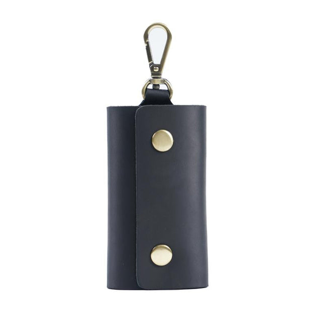 Cowhide Key Case for Men | Retro Casual Style | Waist Hanging Design | Button Closure | Short Length | Hook Element | Plain Pattern