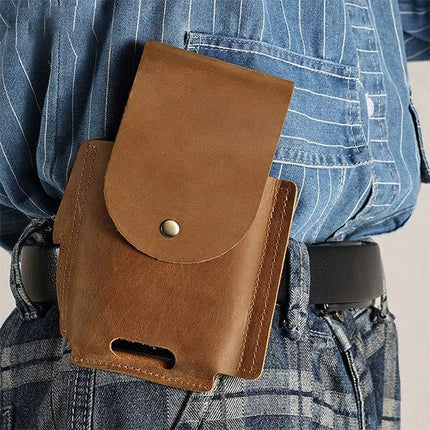 Vintage Leather Waist Bag | Phone Holder Waist Pack | Leather Hip Pouch | Hands-Free Travel Accessory