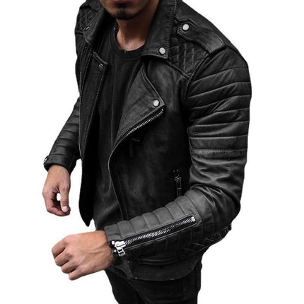 Men's Vintage Style Windproof Motorcycle Jacket | Slim Lapel | Padded Warmth | Zipper Closure | Outerwear for Cold Weather | Timeless Design | Durable Stitching | Versatile Casual Wear