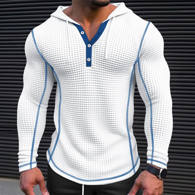 Men's Waffle Knit Hoodie | Solid Color Long Sleeve | Casual Regular Fit | Comfortable Textured Fabric | Sporty Hood | Versatile Year-Round Wear | Machine Washable