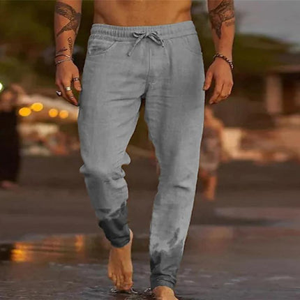 Men's Cotton Blend Beach Pants | Solid Color | Elastic Waist Drawstring | Relaxed Fit | Lightweight & Breathable | Multipurpose Casual | Summer Essentials | Multiple Pockets | Comfortable Loungewear