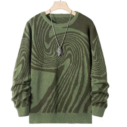Men's Jacquard Design Crew Neck Sweater | Warm Knitted Fashion | Versatile Long Sleeve Pullover | Men's Winter Casual Jumper | Classic Comfortable Fit