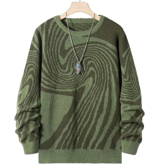 Men's Jacquard Design Crew Neck Sweater | Warm Knitted Fashion | Versatile Long Sleeve Pullover | Men's Winter Casual Jumper | Classic Comfortable Fit