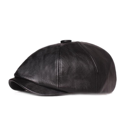 Men's Beret | Retro Solid Color | PU Leather | Water-Resistant | Soft Lining | Elastic Fit | Durable | Versatile Accessory | Black | Brown | Blue | Gray | Fashionable Headwear