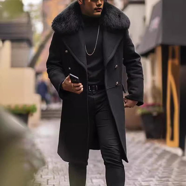 Men's Mid-Length Winter Coat | Fur Collar | Luxury Wool-Blend Fabric | Warm & Stylish | Sizes M-5XL | Elegant Formal & Semi-Formal Outerwear | Tailored Fit | Long Sleeves | Insulating Plush Lining