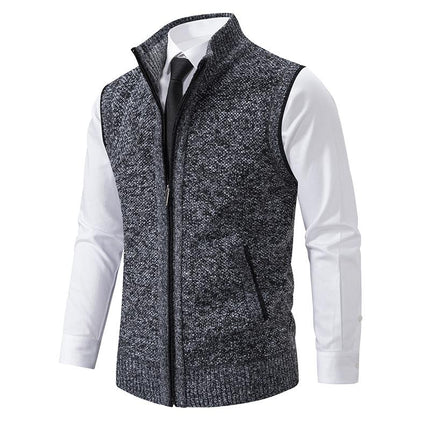 Men's Knitted Vest | Solid Color | Stand Collar | Sleeveless | Casual Outerwear | Tailored Fit | High-Quality Fabric | Stylish Layering | Transitional Seasons | Versatile Apparel | Modern Design