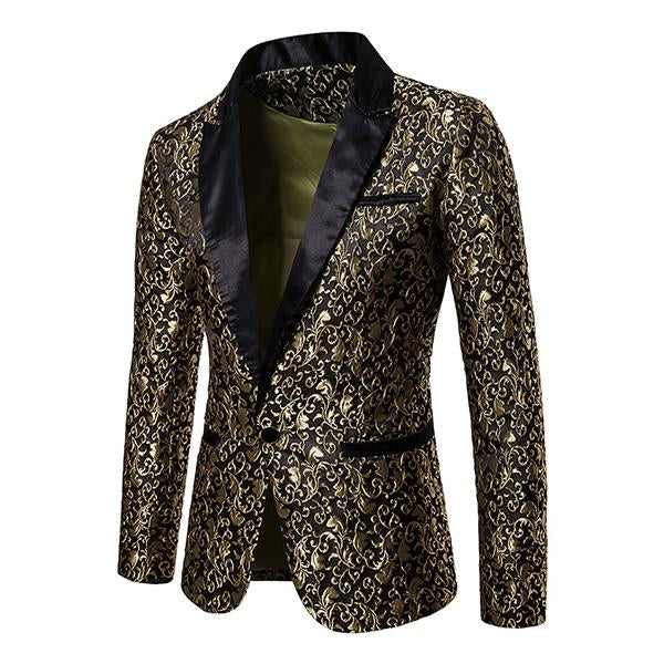 Men's Vintage Jacquard Blazer | Single Button Lapel | Soft Cotton Polyester Blend | Classic Collar | Long Sleeve | Fully Lined Nylon | Chest & Waist Welt Pockets | Retro Suit Jacket | Elegant Gentleman's Style