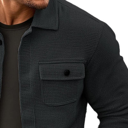 Men's Vintage Waffle Texture Jacket | Lapel Collar | Long Sleeve | Breathable Durable Fabric | Solid Colors Black, Dark Grey, Olive Green, Navy Blue | Classic Retro Style | Sizes S to 3XL