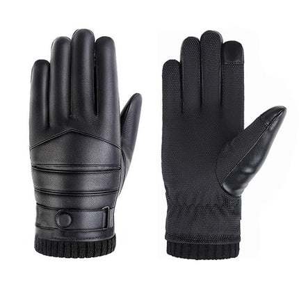 Men's Faux Leather Thermal Gloves | Cycling & Mountaineering | Outdoor Warm Finger Gloves | Autumn Winter Accessories | Fashion Casual Style