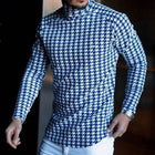 Men's Long Sleeve T-Shirt | Houndstooth Print | Casual Wear | Crew Neck | Soft Cotton Blend | Black & White | Comfortable Fit | Stylish Houndstooth Pattern | Trendy Outfit | For Office and Outings