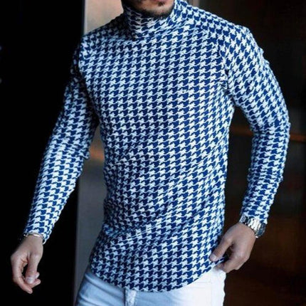 Men's Long Sleeve T-Shirt | Houndstooth Print | Casual Wear | Crew Neck | Soft Cotton Blend | Black & White | Comfortable Fit | Stylish Houndstooth Pattern | Trendy Outfit | For Office and Outings