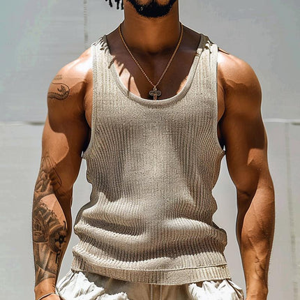 Men's Athletic Fit Tank Top | Striped Texture | Soft Cotton Blend | Breathable Casual Wear | Workout & Weekend Essential