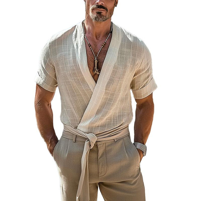 Men's Solid Color Round Neck T-Shirt | Short Sleeve | Cotton Linen Blend | Breathable Fabric | Versatile Design | Casual Outings | Summer Comfort | Sizes Available | Easy Styling with Jeans or Shorts