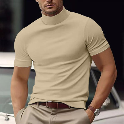 Men's Slim Fit T-Shirt | Solid Color | Half Turtle Neck | Short Sleeve | Modern Casual Top | Comfortable Blend Fabric | Versatile Wardrobe Staple | Stylish Tee for Layering