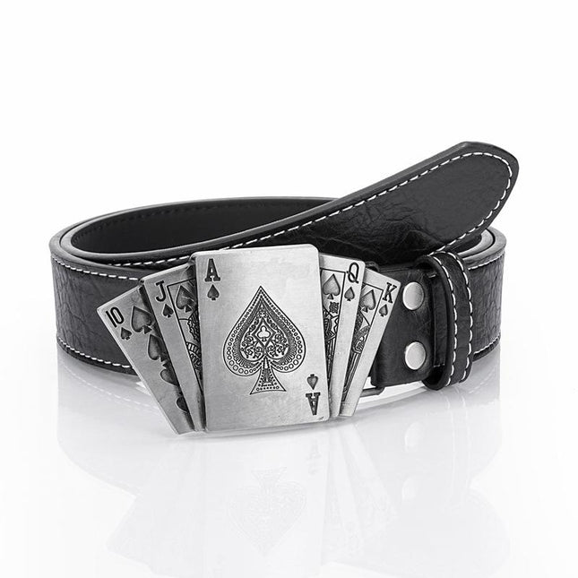 Men's Belt | Punk Style Playing Card Design | Adjustable Fit | High-Quality Material | Versatile Casual & Concert Accessory | Rebellious Fashion Statement