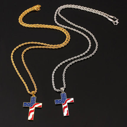 Vintage American Flag Necklace | Patriotic Jewelry | Cross Pendant | Casual Style | Unisex Fashion Accessory