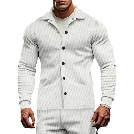 Men's Twill Fabric Lapel Collar Long Sleeve Shirt Jacket | Single Breasted Casual Outerwear | Relaxed Fit with Buttoned Cuffs and Functional Pockets | Versatile Layering Piece for Transitional Seasons