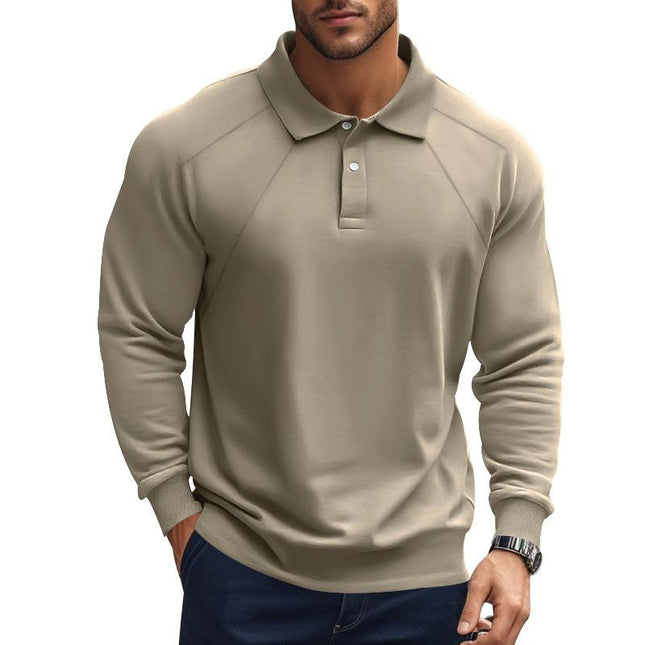 Men's Long Sleeve Polo Shirt | Solid Color | Lapel Collar | Raglan Sleeves | Casual & Classic Style | Comfortable Cotton Blend | Relaxed Fit | Versatile for Everyday Wear