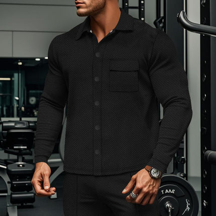 Men's Twill Fabric Lapel Collar Long Sleeve Shirt Jacket | Single Breasted Casual Outerwear | Relaxed Fit with Buttoned Cuffs and Functional Pockets | Versatile Layering Piece for Transitional Seasons