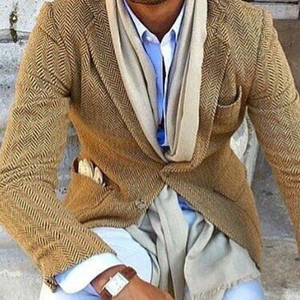 Men's Herringbone Wool Blend Blazer | Single Breasted | Vintage Style | Tailored Fit | Lapel Collar | Formal & Casual Versatility | Warm & Comfortable Outerwear | Easy Care | Various Sizes Available