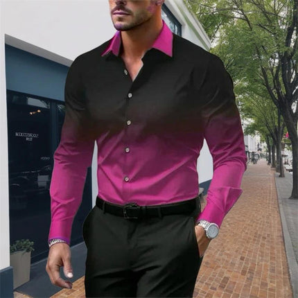 Men's Gradient Long Sleeve Shirt | Button Closure | Loose Fit | Casual & Semi-Formal Wear | Comfortable & Durable