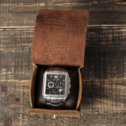 Men's Portable Watch Storage Bag | Classic Vintage Cowhide Leather | Secure Watch Compartments | Travel-Friendly Design | Soft Anti-Scratch Interior | Durable Zipper Closure | Perfect for Collectors & Travelers