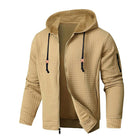 Men's Hooded Waffle Sport Jacket | Casual Lightweight Outerwear | Breathable Knit | Long Sleeve with Ribbed Cuffs | Adjustable Drawstring Hood | Front Zip Closure | Multiple Sizes & Colors
