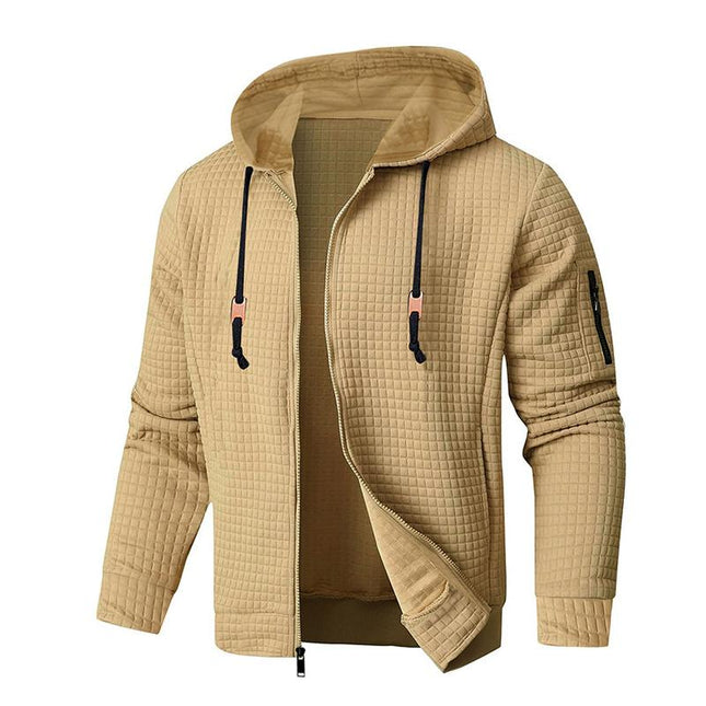 Men's Hooded Waffle Sport Jacket | Casual Lightweight Outerwear | Breathable Knit | Long Sleeve with Ribbed Cuffs | Adjustable Drawstring Hood | Front Zip Closure | Multiple Sizes & Colors