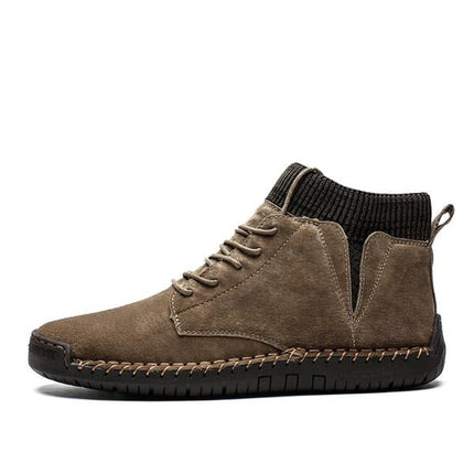 Premium Suede Leather High-Top Men's Boots | Lace-Up Closure | Elastic Cuff | Cushioned Insole | Durable Rubber Outsole | Warm Fall & Winter Footwear | Casual & Fashionable Style