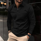 Men's Long Sleeve Waffle Knit Polo Shirt | Zipper Closure | Casual Wear | Stylish Textured Fabric | Transitional Weather Essential | Versatile Men's Top