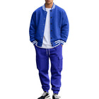 Men's Baseball Jacket Set | Stand Collar Jacket with Ribbed Detailing | Slim-Fit Trousers | Soft Breathable Fabric | Full Zip-Up | Casual Sportswear | Elastic Waist with Drawstring | Side & Back Pockets