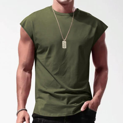 Men's Cotton Blend Loose Fit Sleeveless Sports T-Shirt | Round Neck Pullover | Breathable Workout Gym Tee | Casual Fitness Top | Summer Autumn Spring Activewear