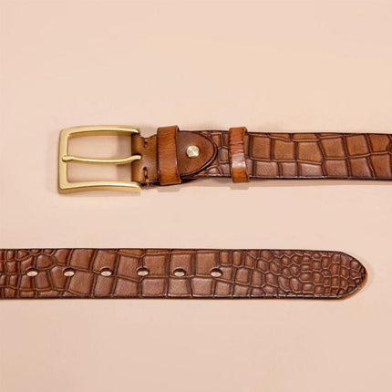 Men's Genuine Cowhide Leather Belt | Pure Copper Bronze Buckle | Durable & Stylish | Versatile Accessory | Classic Design for Casual & Formal Outfits