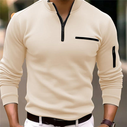 Men's Polo Shirt | Zipper Feature | Solid Color | Casual Tailored Fit | Classic Polo Collar | Short Sleeves | Cotton-Polyester Blend | Breathable and Comfortable | Spring-Summer Fashion | Versatile Styling
