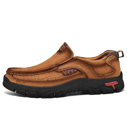 Men's Slip-On Shoes | Retro Style | Plus Size | Cowhide Leather Upper | Wear-Resistant | Rubber Sole | Low Heel | Plain Pattern | Round Toe | Suitable for All Seasons