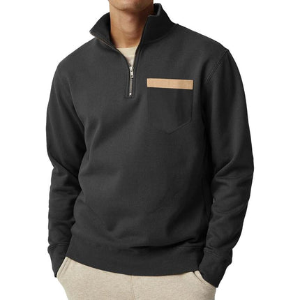 Men's Relaxed Fit Sweatshirt | Half Zip Collar | Long Sleeve | Chest Pocket | Solid Color | Cotton-Blend Fabric | Casual Fall Winter Wear