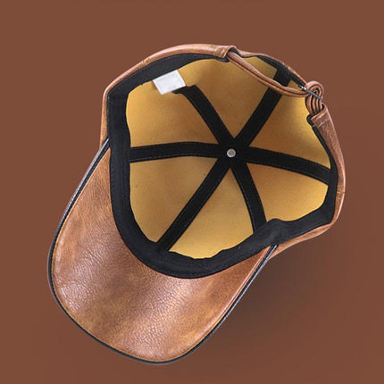 Men's Vintage Leather Baseball Cap | Plush Lined | Warm Winter Hat | Adjustable Fit | Classic Curved Brim | Stylish Cold Weather Accessory | Premium Quality | Casual Sporty Style