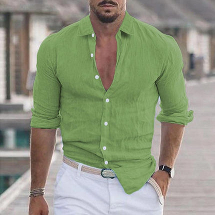 Men's Long Sleeve Casual Shirt | Solid Color | Lapel Collar | Cotton Blend | Comfortable Fit | Easy Care | Versatile Wardrobe Essential