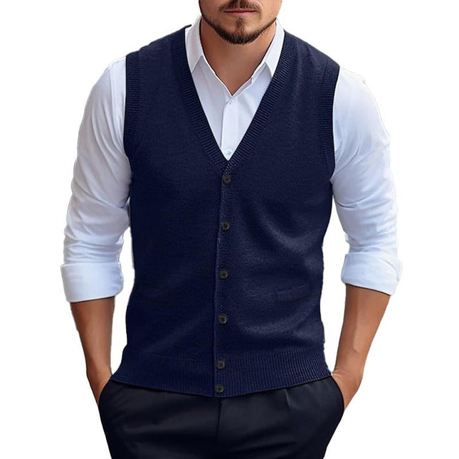 Men's Knitted Cardigan Vest | Casual Solid Color | Sleeveless V-Neck | Button-Up Design | Versatile Layering | High-Quality Fabric | Comfortable & Durable | Machine Washable | Elegant Outerwear